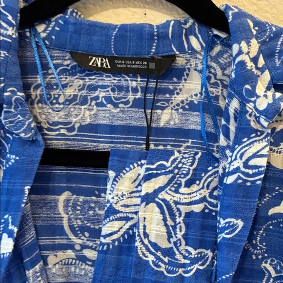 Zara Long Sleeve Blue Patterned Dress - Picture 4 of 4